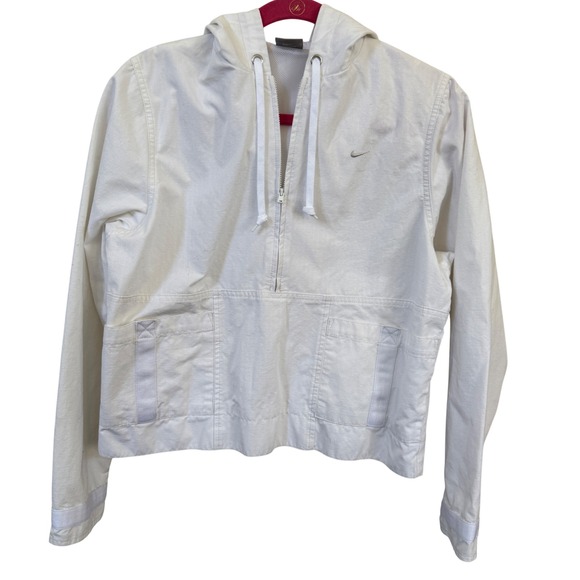 VTG Nike White Half Zip Hoodie Jacket Women's Sz M Cotton Y2K Running‎ Swoosh - Picture 1 of 7